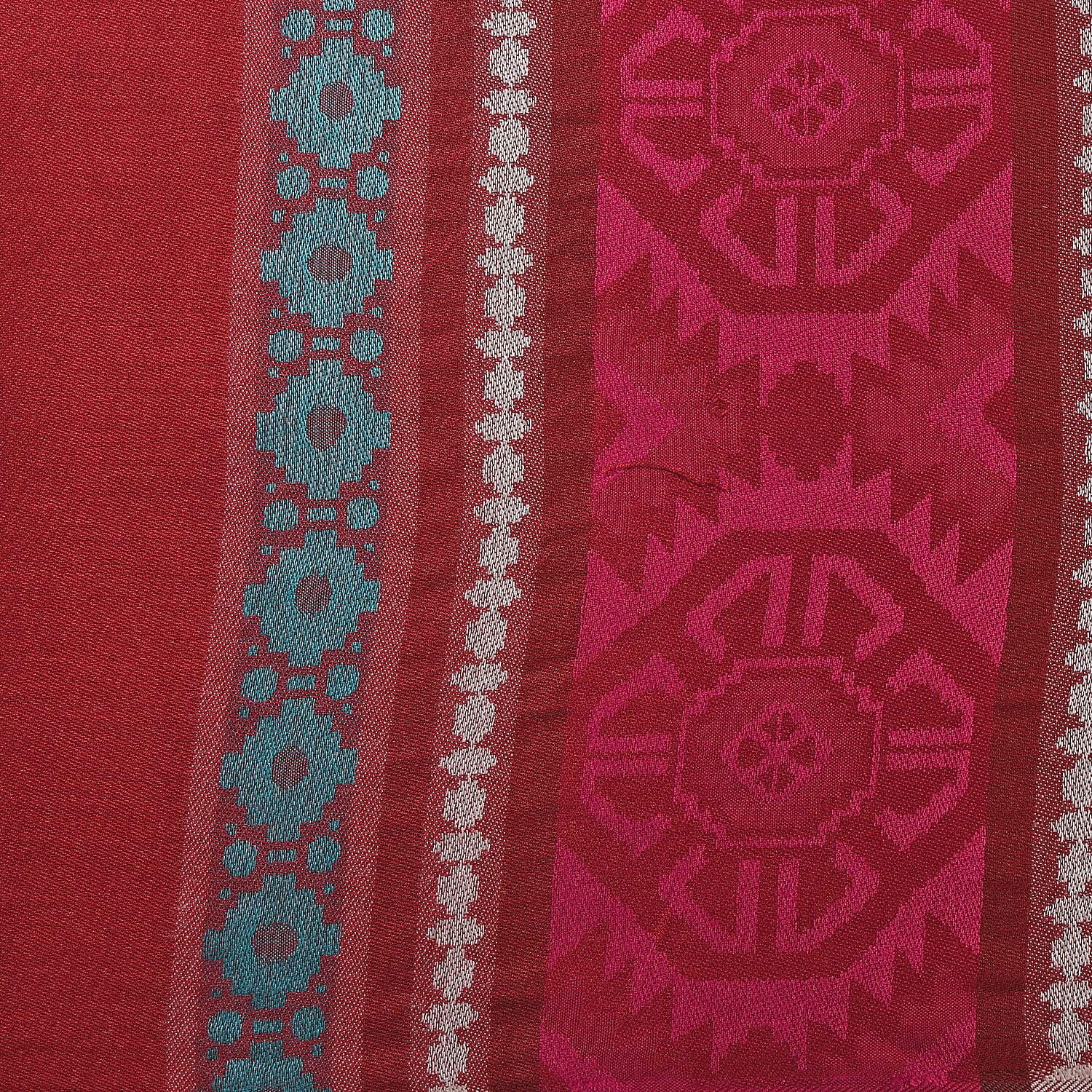 LA MAREY 100% Viscose Geometric - Stripe Pattern Yarn Dyed Jacquard Scarf (Size 180x70 Cm) - Red - Multi