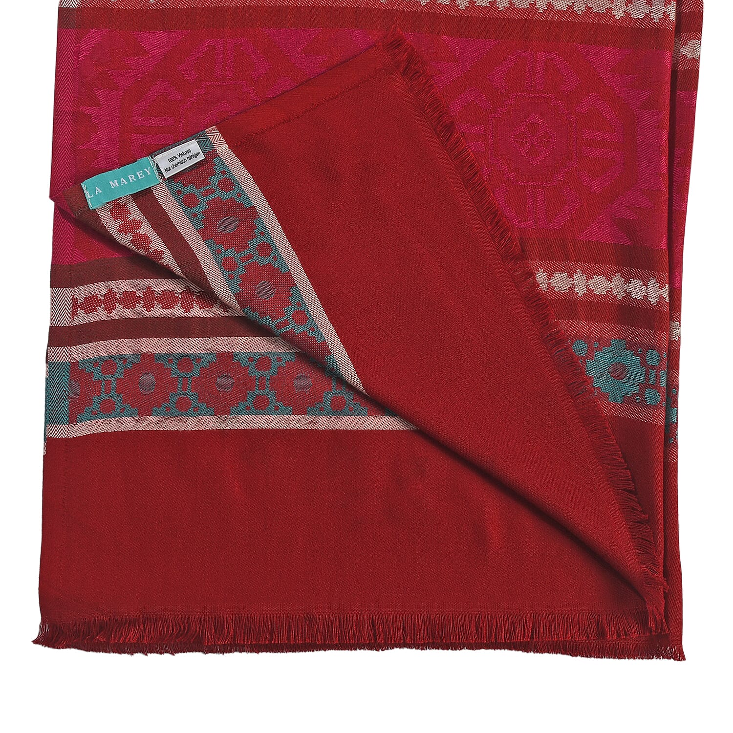 LA MAREY 100% Viscose Geometric - Stripe Pattern Yarn Dyed Jacquard Scarf (Size 180x70 Cm) - Red - Multi