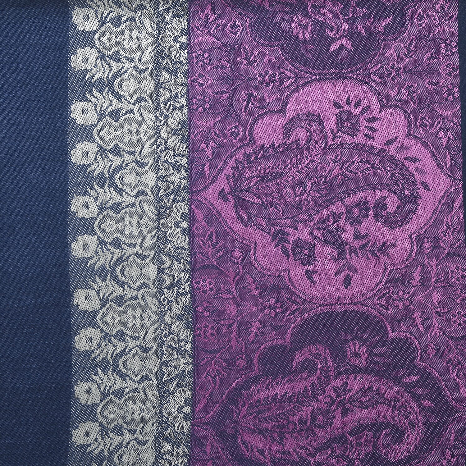 LA MAREY Viscose Floral & Stripe Yarn Dyed Jacquard Scarf - Purple, Navy Blue & Cream