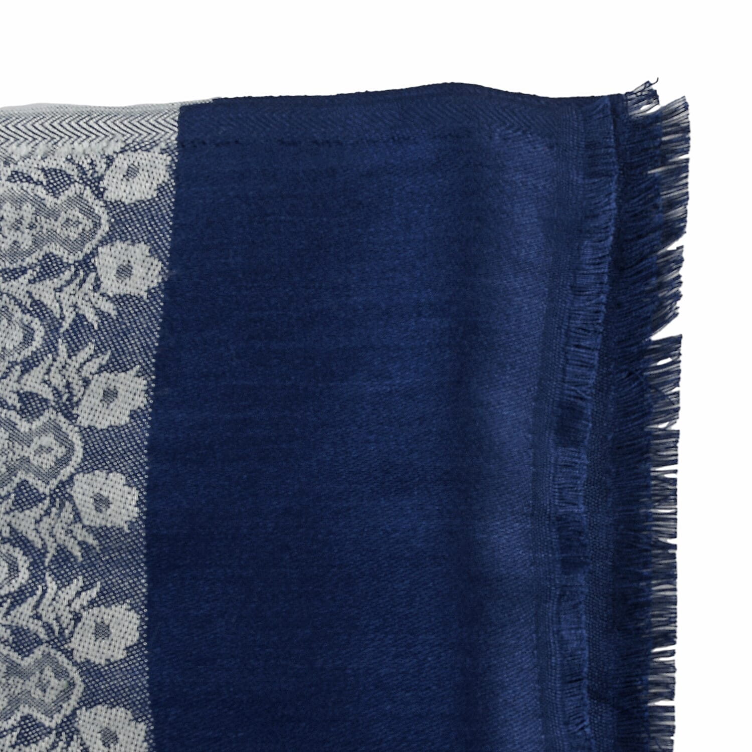 LA MAREY Viscose Floral & Stripe Yarn Dyed Jacquard Scarf - Purple, Navy Blue & Cream