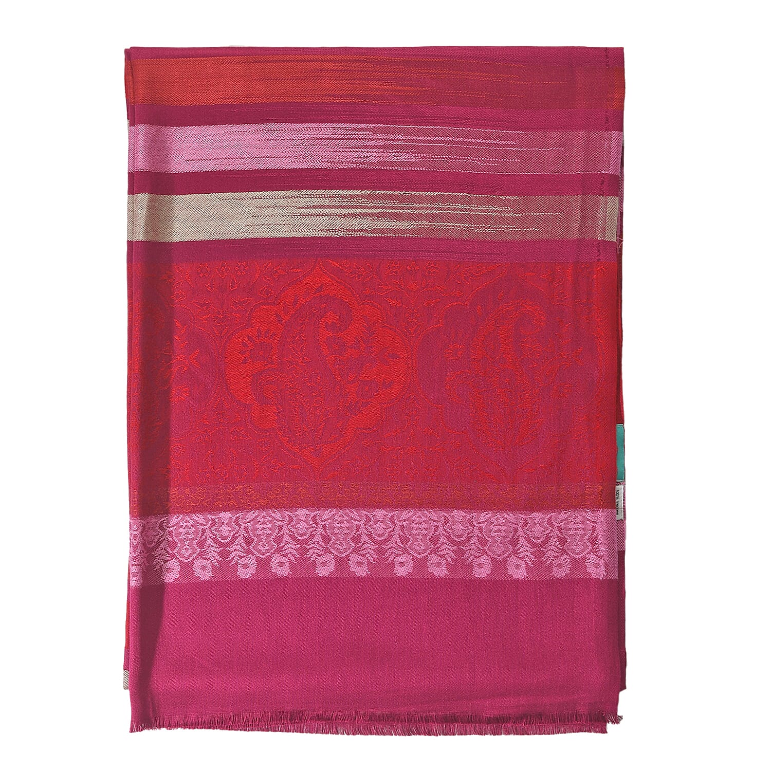 LA MAREY 100% Viscose Floral - Stripe Pattern Yarn Dyed Jacquard Scarf (Size 180x70 Cm) - Fuchsia, Red - Multi