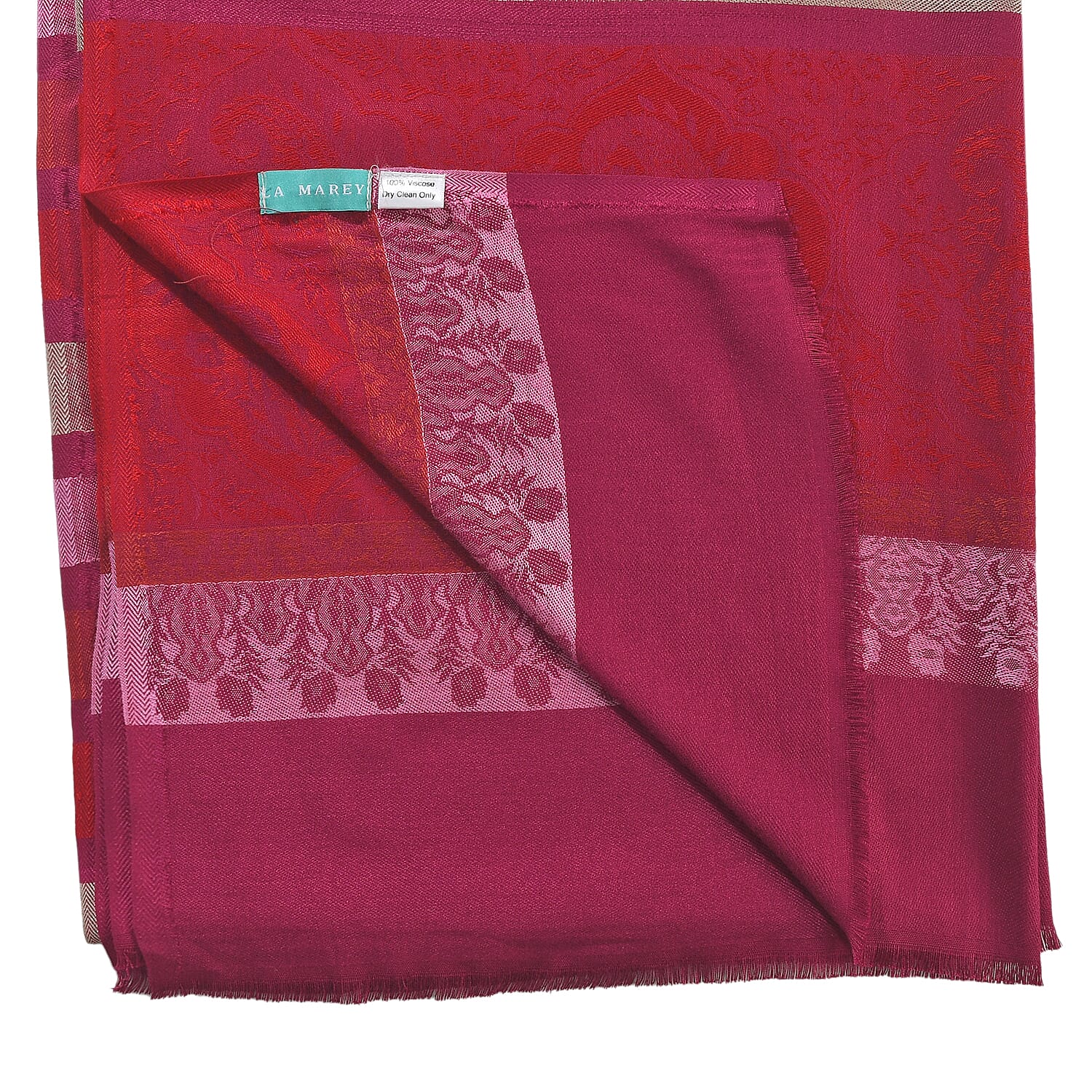 LA MAREY 100% Viscose Floral - Stripe Pattern Yarn Dyed Jacquard Scarf (Size 180x70 Cm) - Fuchsia, Red - Multi