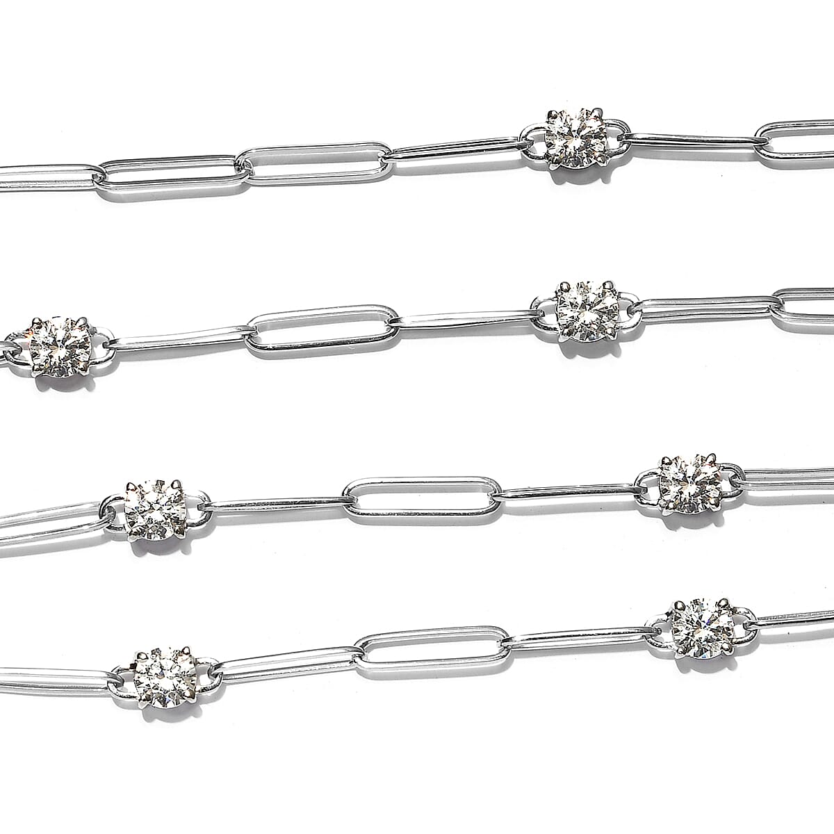 Lustro Stella Platinum Overlay Sterling Silver Paperclip Station Necklace (Size 24) Made with Finest CZ