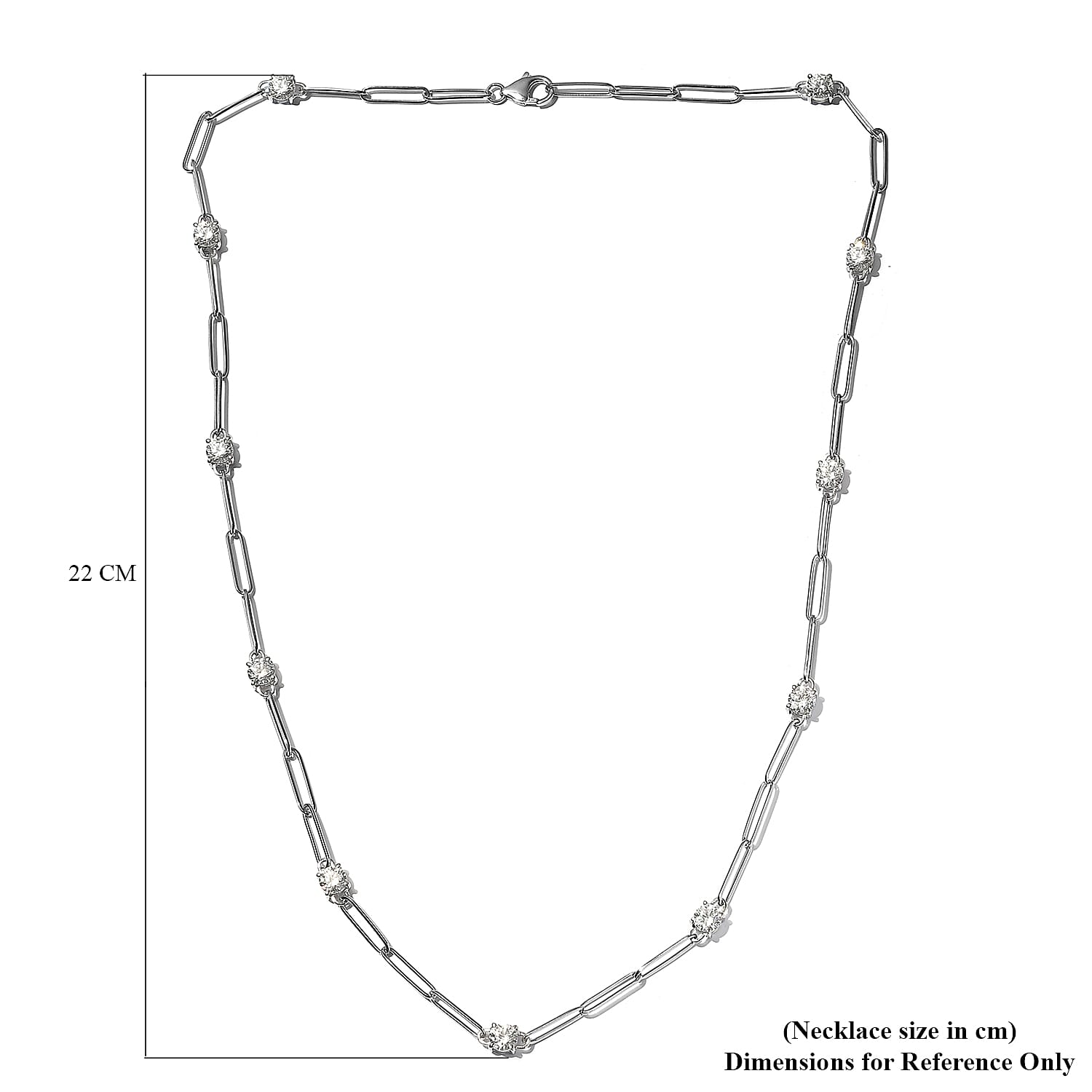 Lustro Stella Platinum Overlay Sterling Silver Paperclip Station Necklace (Size 24) Made with Finest CZ