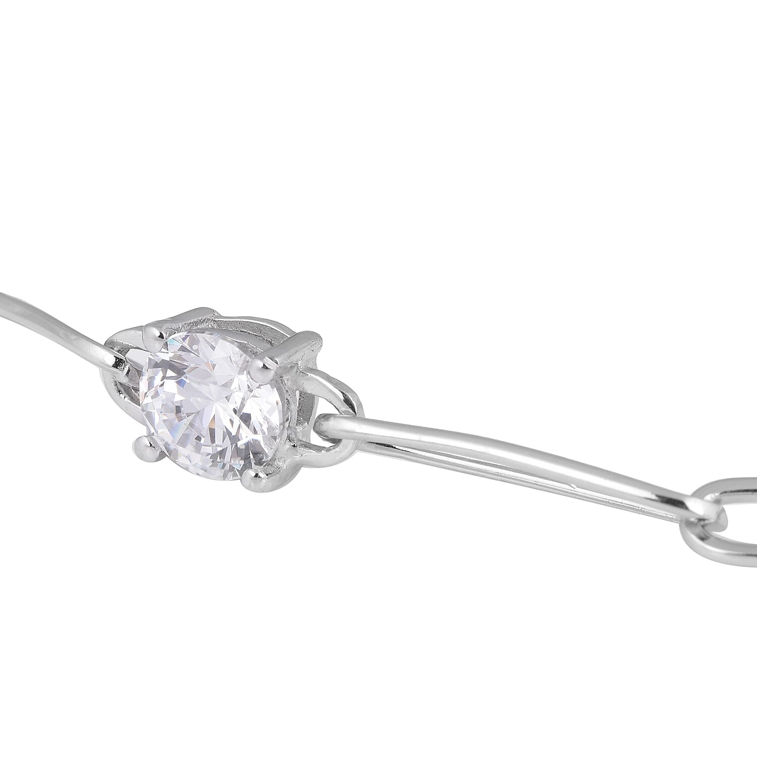 Lustro Stella Platinum Overlay Sterling Silver Paperclip Station Bracelet (Size - 6.5 to 8.25) Made With Finest CZ