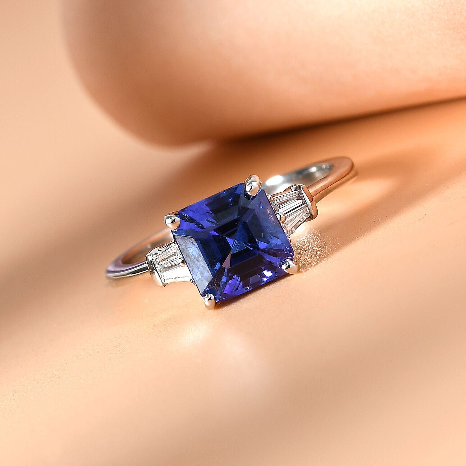RHAPSODY 950 Platinum AAAA Tanzanite (Asscher Cut) and Diamond (VS-E-F) Ring 1.96 Ct.