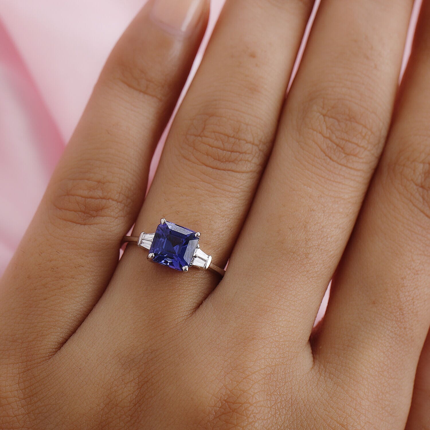 RHAPSODY 950 Platinum AAAA Tanzanite (Asscher Cut) and Diamond (VS-E-F) Ring 1.96 Ct.