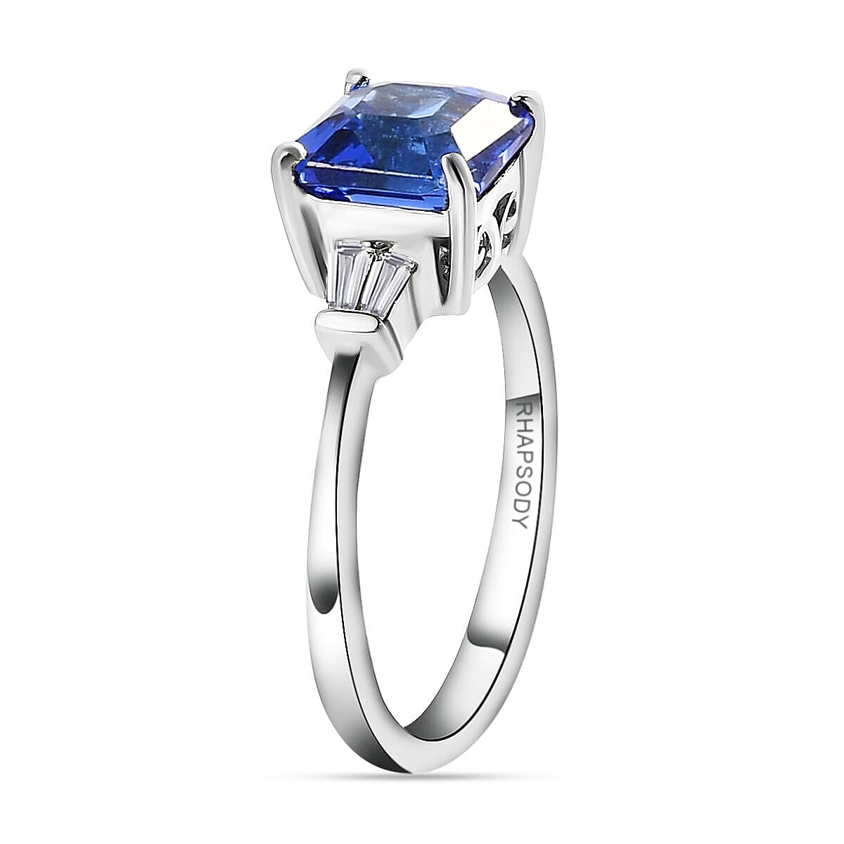 RHAPSODY 950 Platinum AAAA Tanzanite (Asscher Cut) and Diamond (VS-E-F) Ring 1.96 Ct.