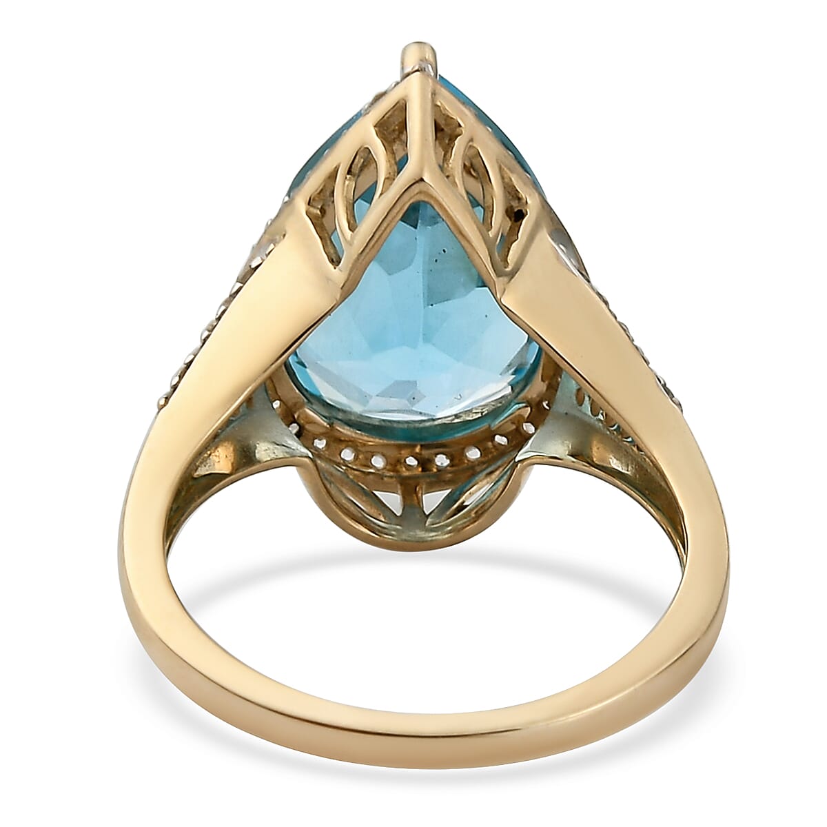 9K Yellow Gold Swiss Blue Topaz and Natural Cambodian Zircon Ring 6.40 Ct.