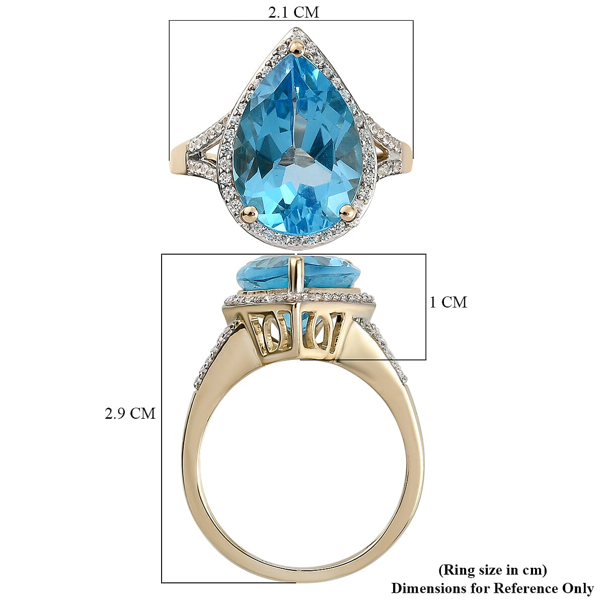 9K Yellow Gold Swiss Blue Topaz and Natural Cambodian Zircon Ring 6.40 Ct.