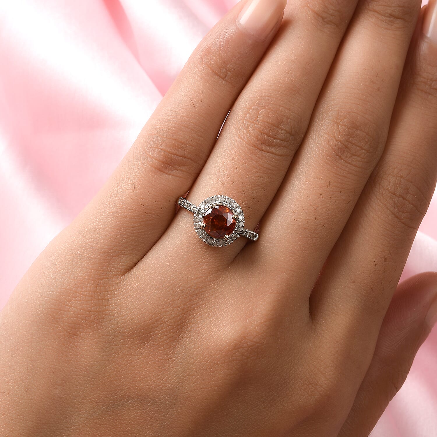 TJC Launch- 9K Yellow Gold AAA Red Sphalerite and Diamond Halo Ring 2.15 Ct.
