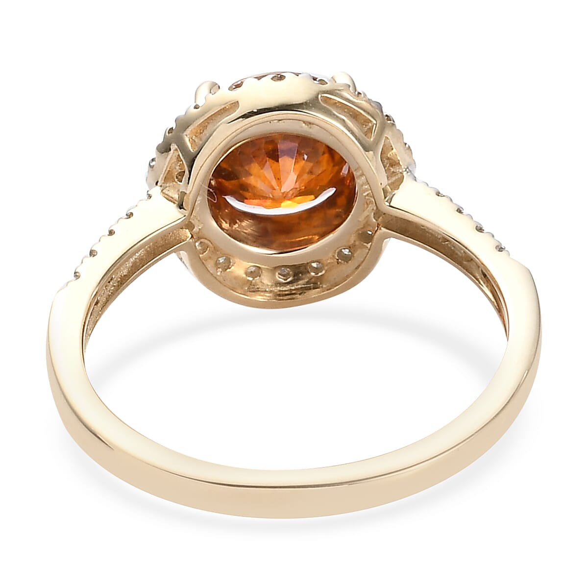 TJC Launch- 9K Yellow Gold AAA Red Sphalerite and Diamond Halo Ring 2.15 Ct.