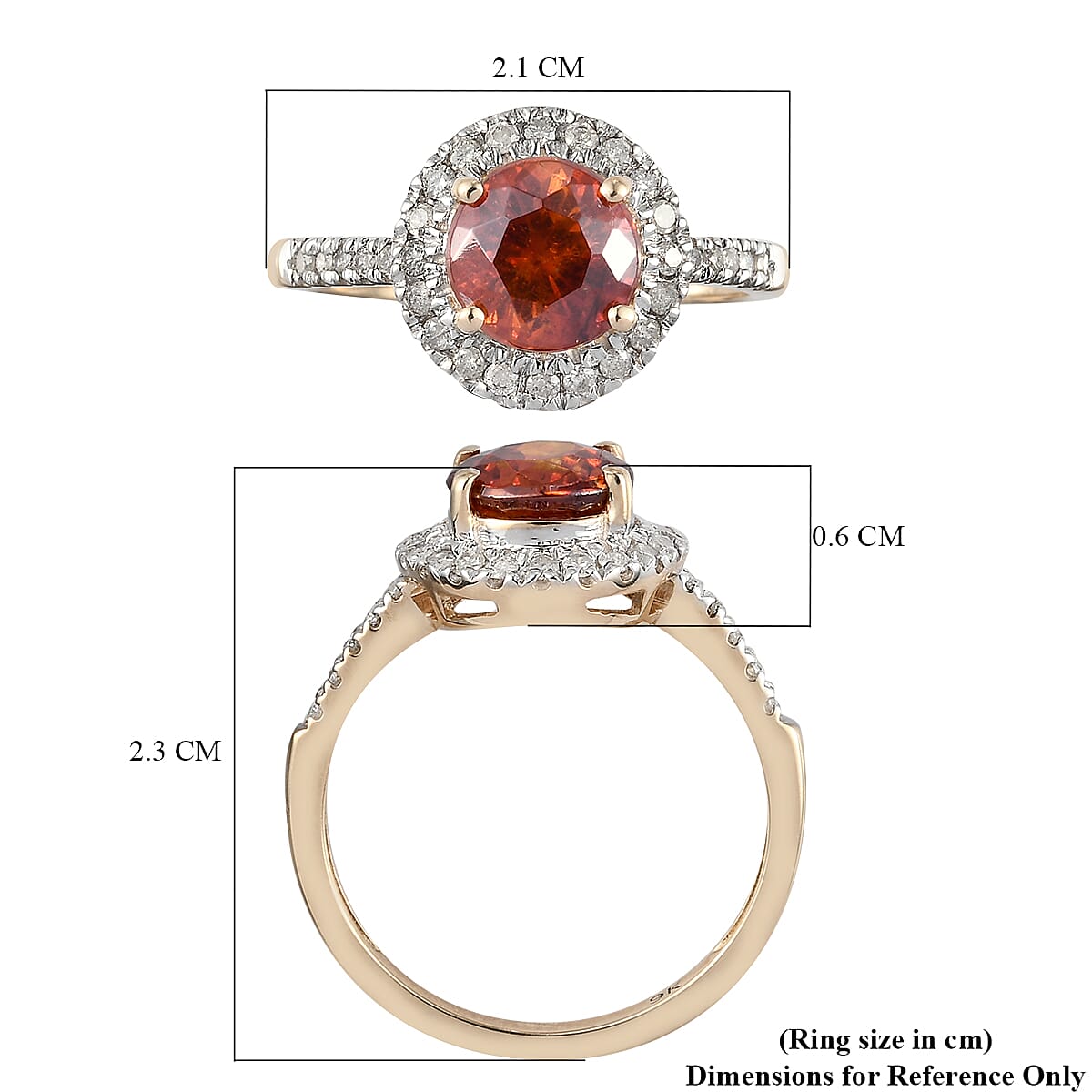TJC Launch- 9K Yellow Gold AAA Red Sphalerite and Diamond Halo Ring 2.15 Ct.