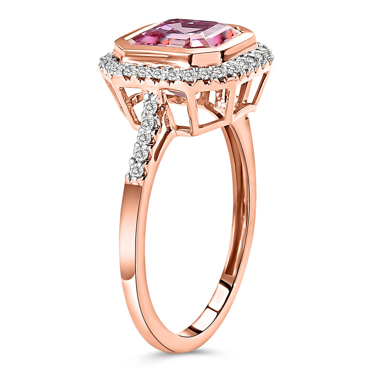 The Pink Star 9K Rose Gold Pink Moissanite (Asscher Cut) and White Moissanite Ring 3.09 Ct.