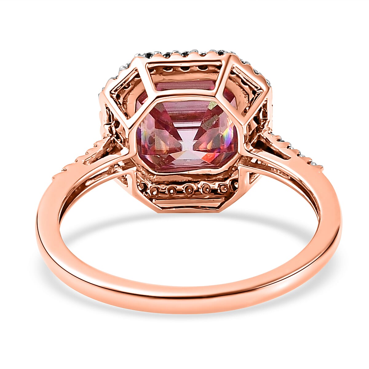 The Pink Star 9K Rose Gold Pink Moissanite (Asscher Cut) and White Moissanite Ring 3.09 Ct.