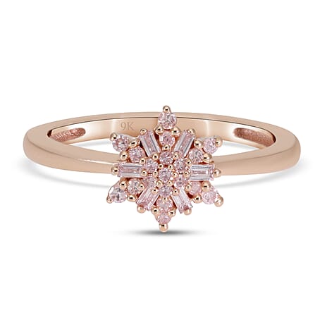9K Rose Gold Natural Pink Diamond Snowflake Ring 0.20 Ct