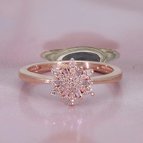 9K Rose Gold Natural Pink Diamond Snowflake Ring 0.20 Ct