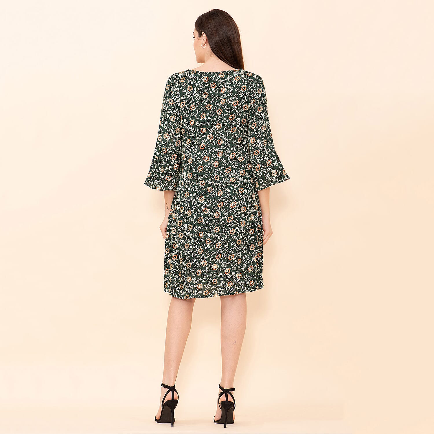 TAMSY 100% Viscose Floral Pattern Midi Dress (Size 14) - Dark Green