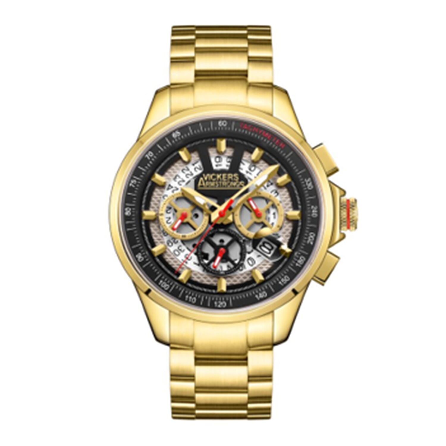 VICKERS ARMSTRONGS Limited Edition Hand Assembled Bionic Chronograph Movement Grey Dial Water Resistant Watch with Yellow Gold Colour Chain Strap