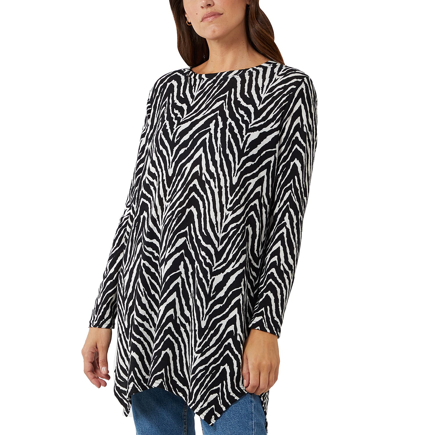 Nova Of London Zebra Print Crew Neck Tunic (Size 8 to 18) - Black & White