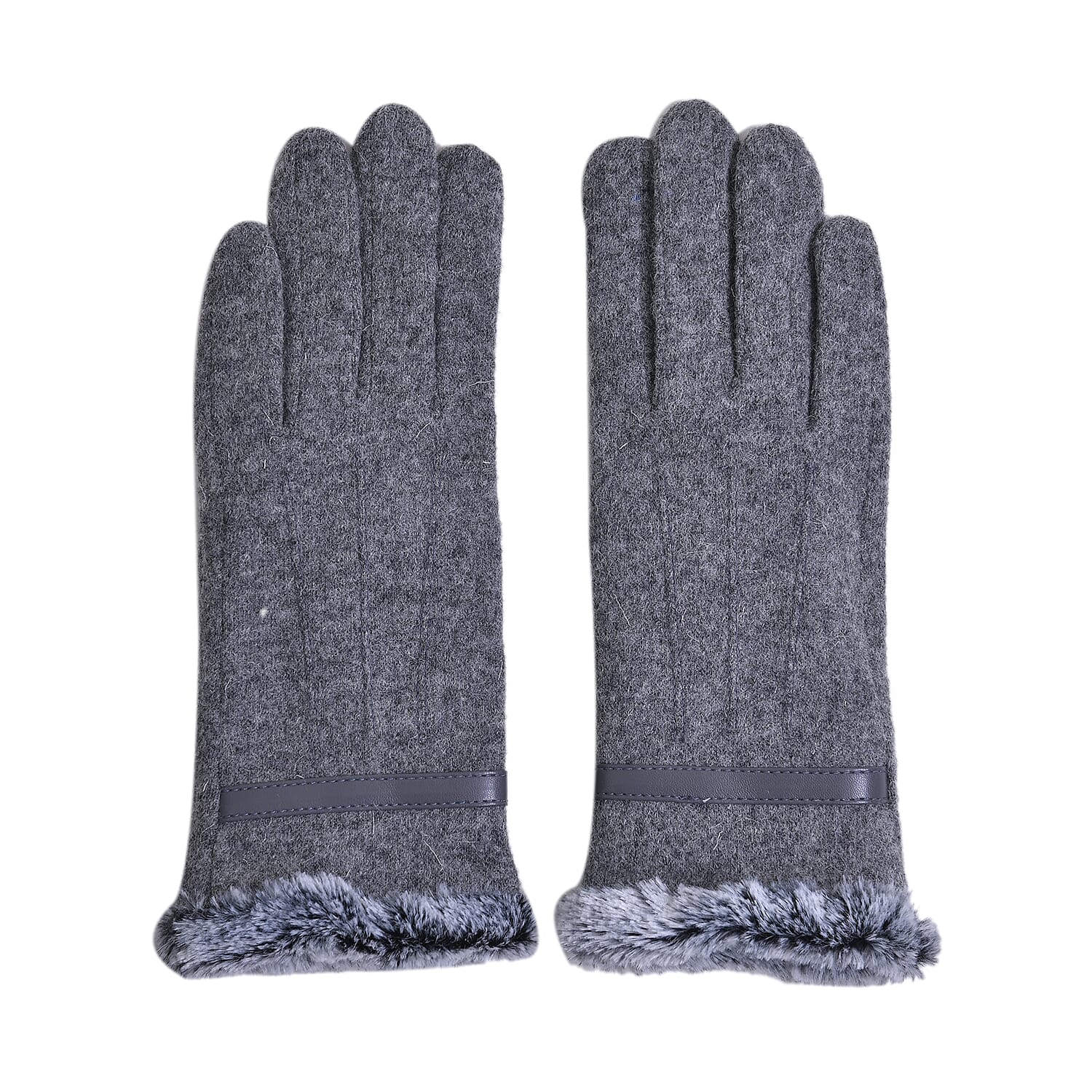 70% Cashmere Fauux Fur Gloves (Size 25x9Cm) - Grey