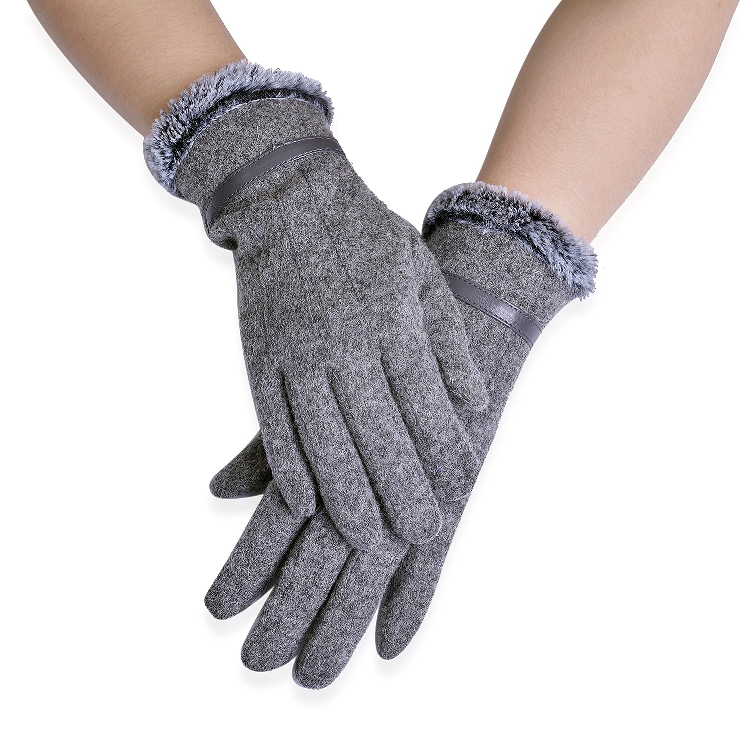 70% Cashmere Fauux Fur Gloves (Size 25x9Cm) - Grey