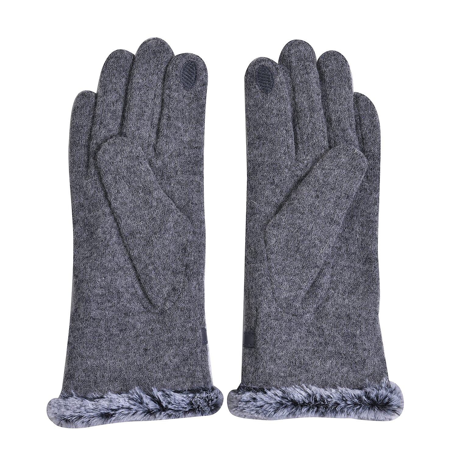 70% Cashmere Fauux Fur Gloves (Size 25x9Cm) - Grey