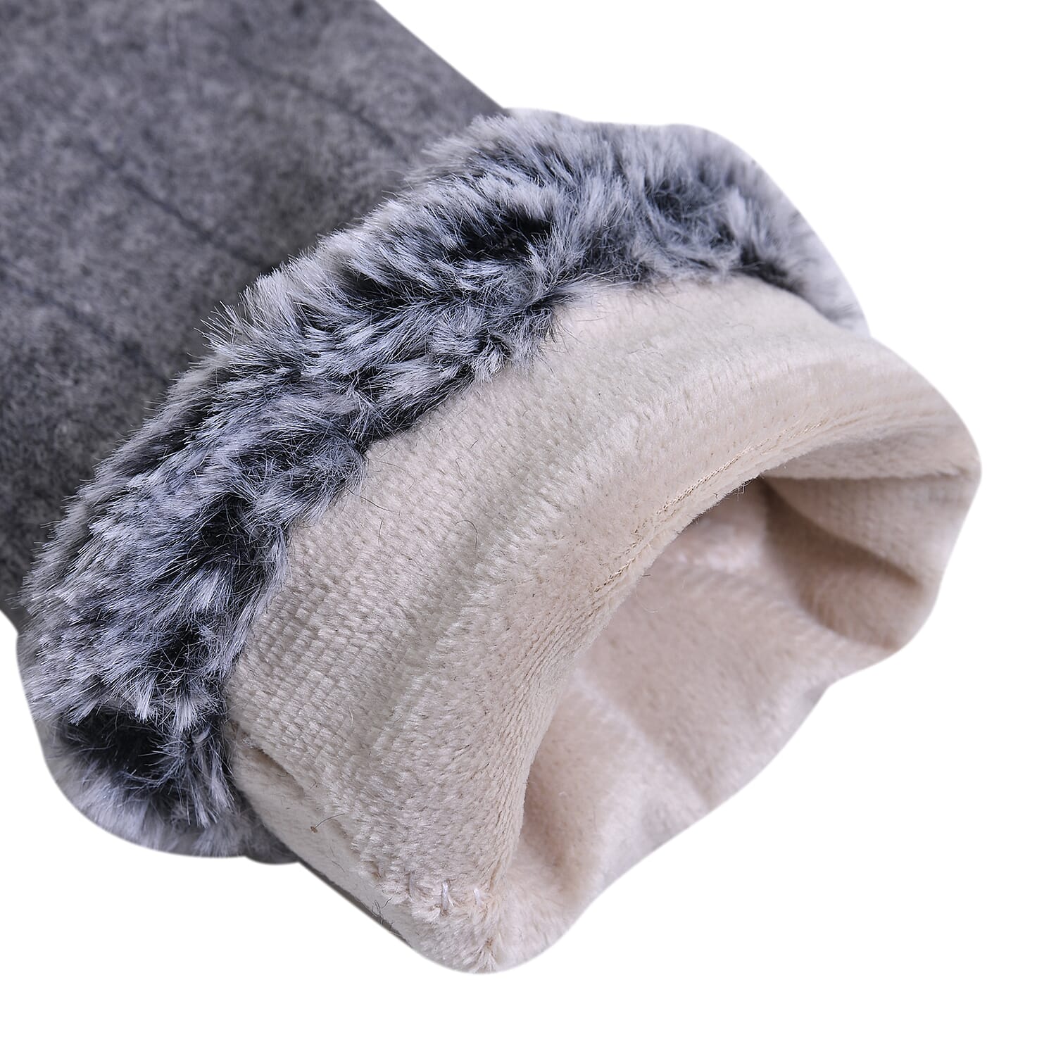 70% Cashmere Fauux Fur Gloves (Size 25x9Cm) - Grey
