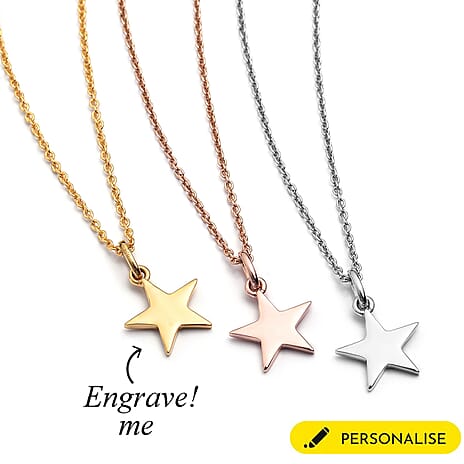 Personalised Engraved Initial Star  Pendant with Chain