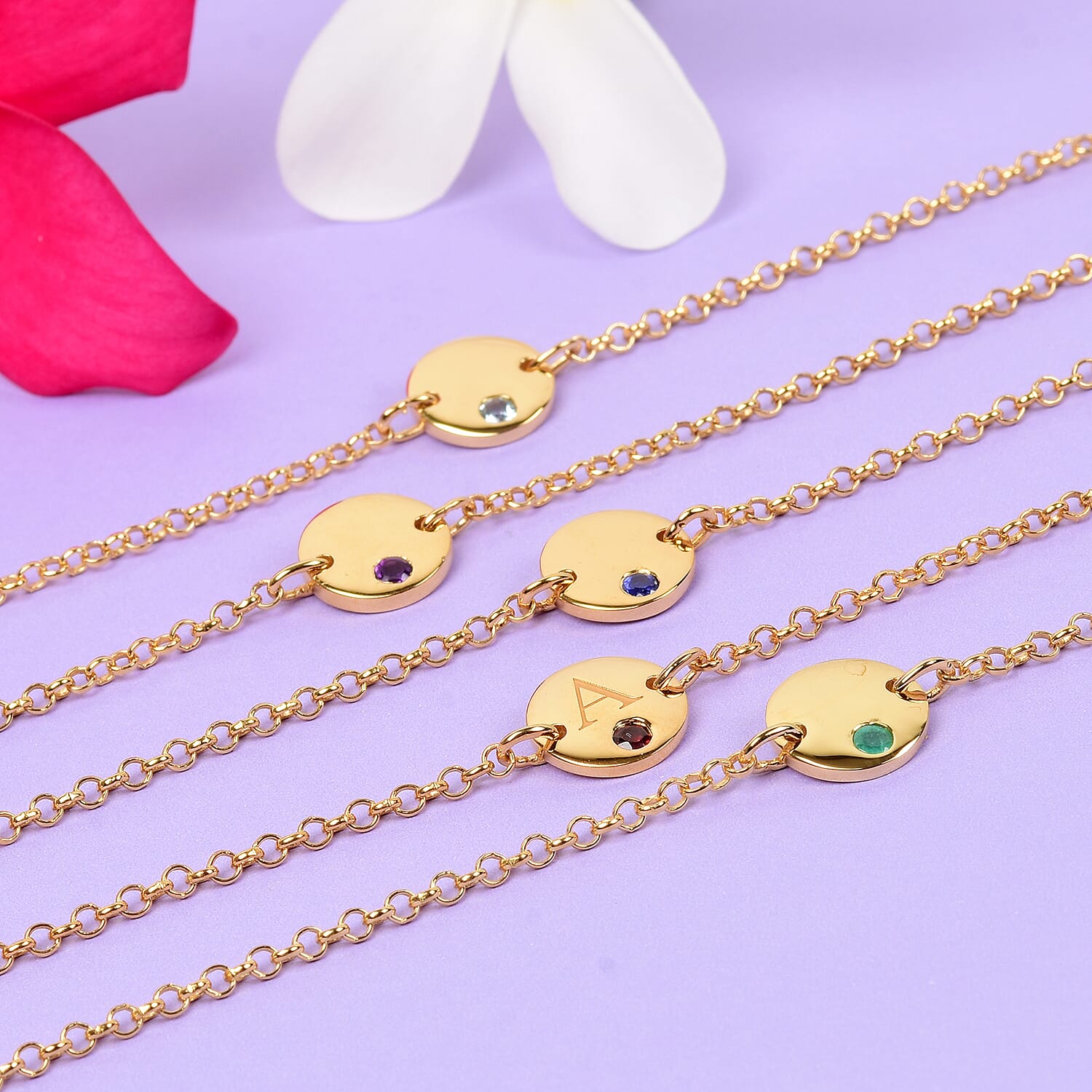 Personalised Engraved Initial Birthstone Bracelet