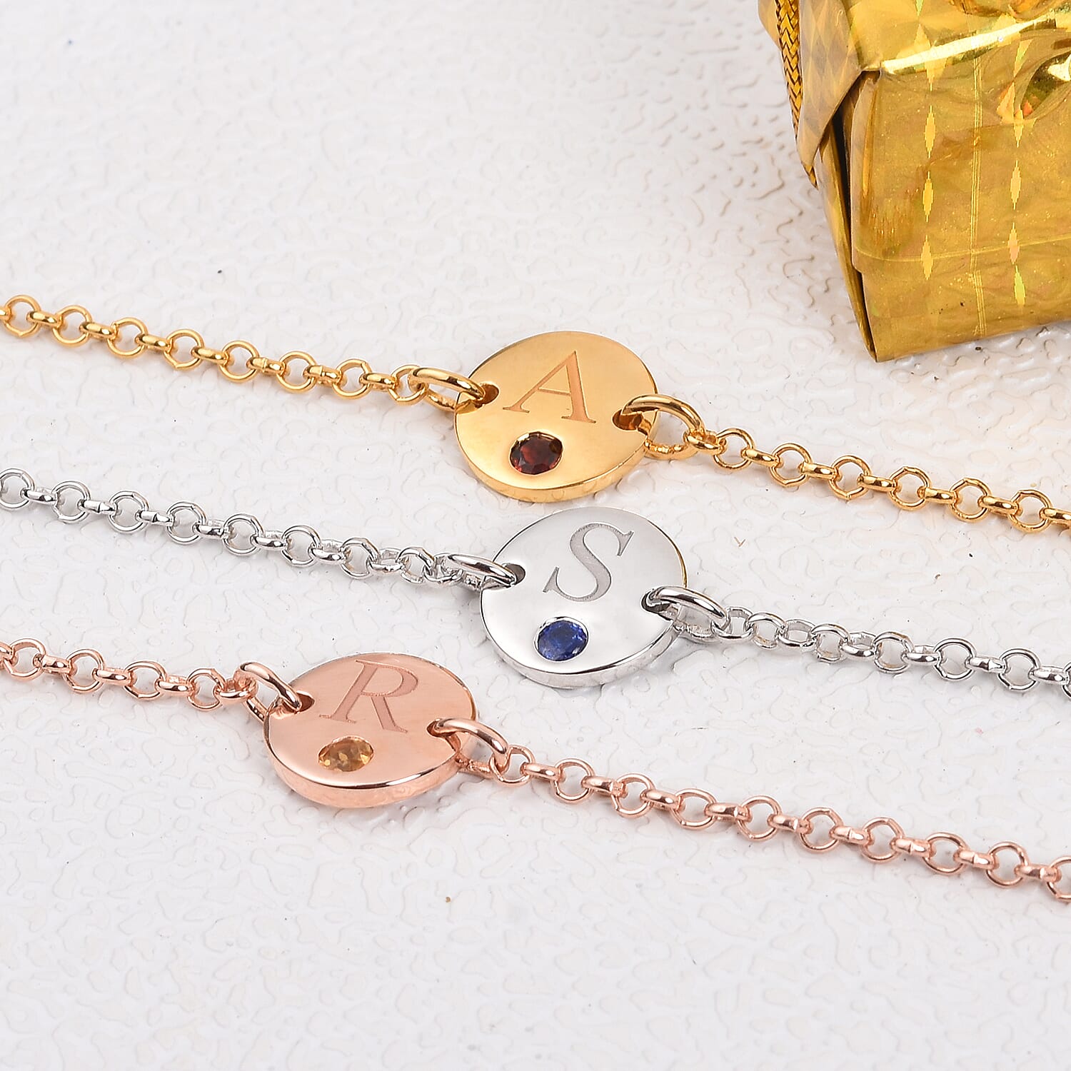 Personalised Engraved Initial Birthstone Bracelet