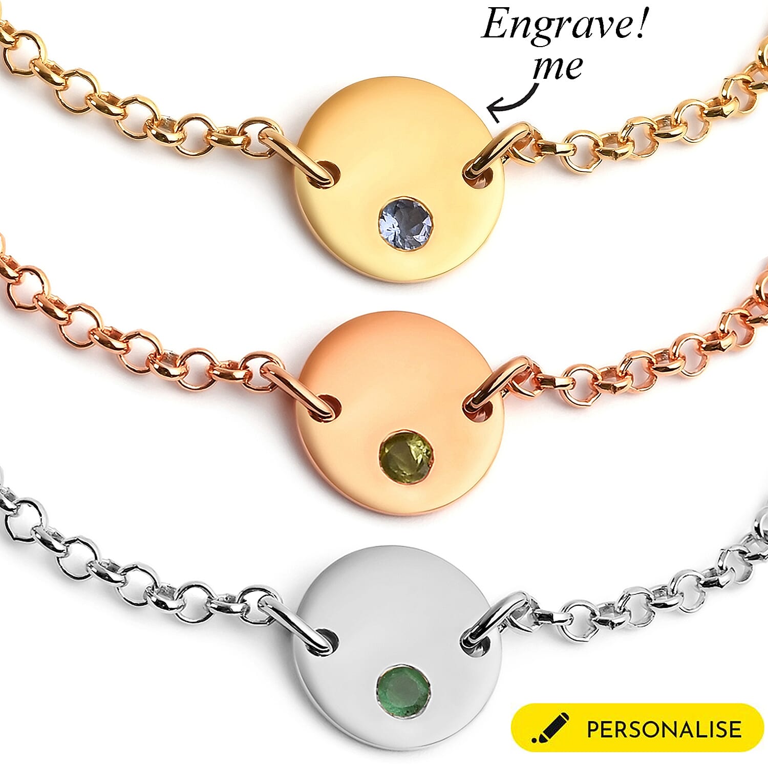 Personalised Engraved Initial Birthstone Bracelet