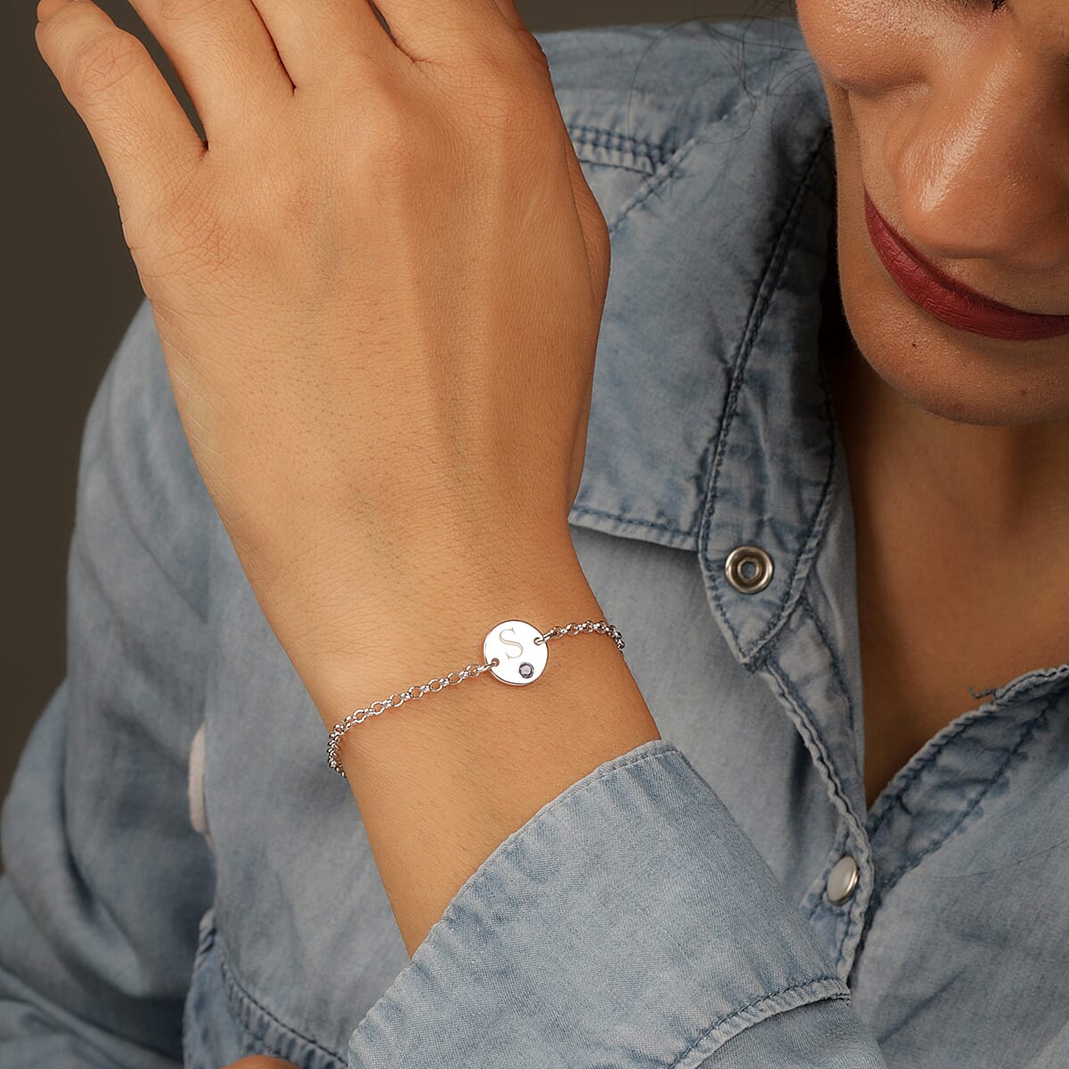 Personalised Engraved Initial Birthstone Bracelet