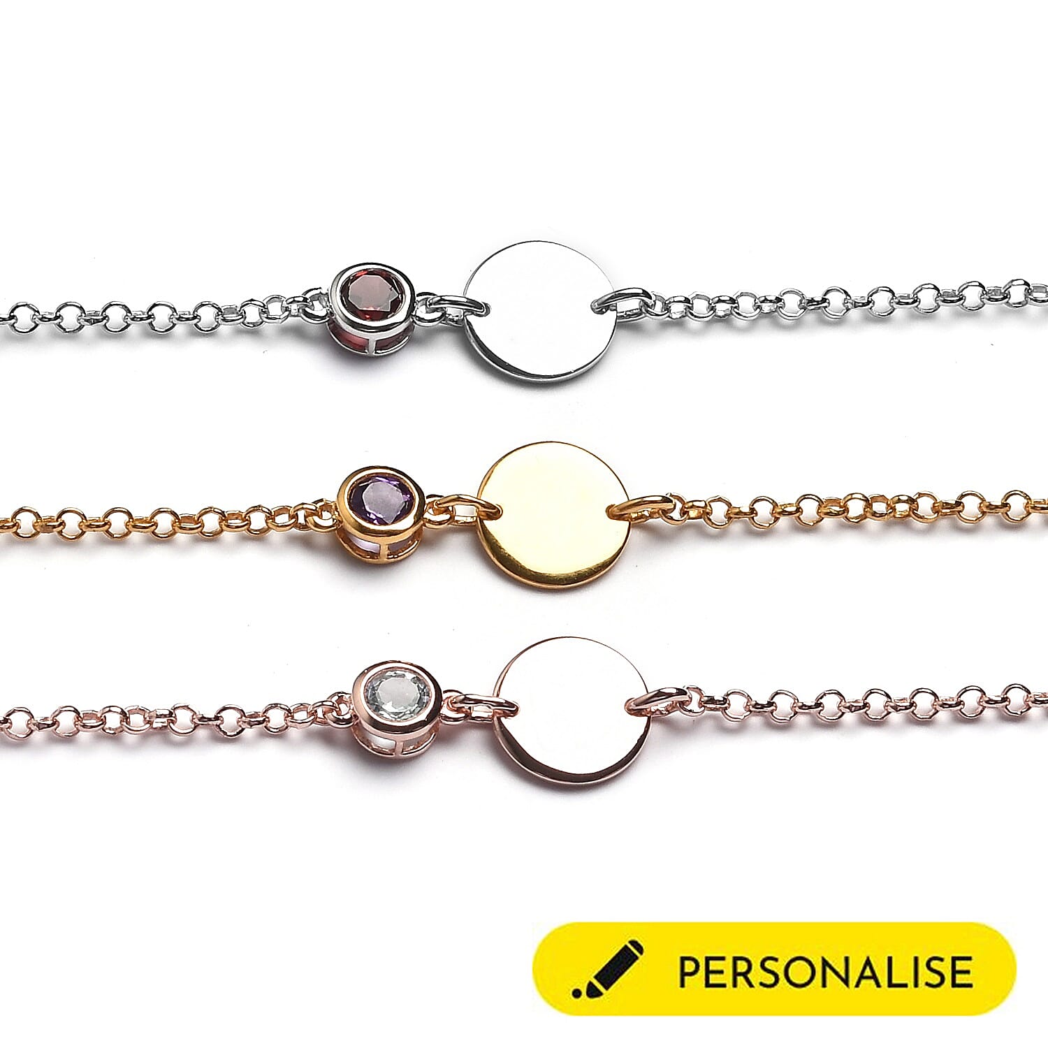 Personalised Engravable Initial and Birthstone Bracelet in Silver