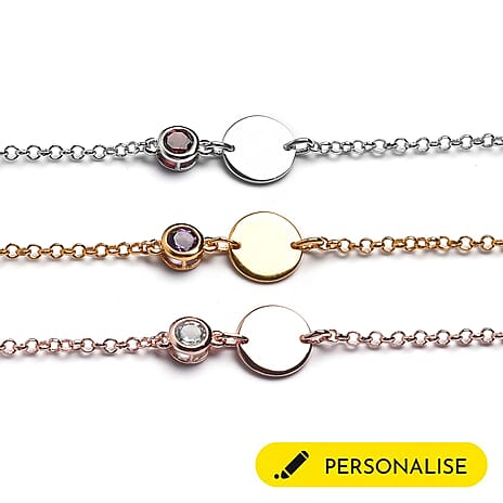 Personalised Engravable Initial and Birthstone Bracelet in Silver