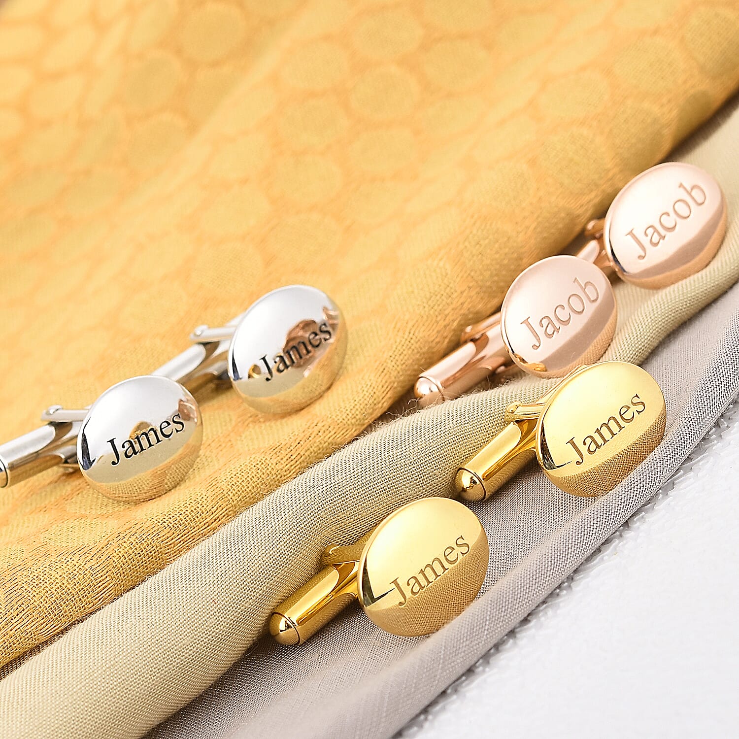 Personalised Engraved Men Oval Cufflinks in Silver