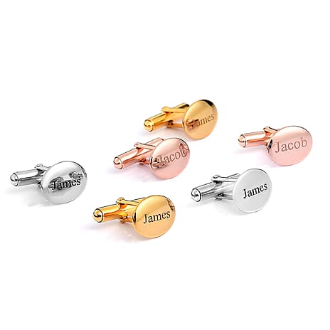 Personalised Engraved Men Oval Cufflinks in Silver