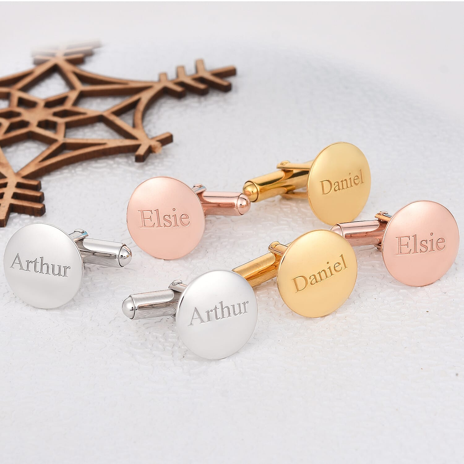 Personalised Engraved Men Round Cufflinks in Silver