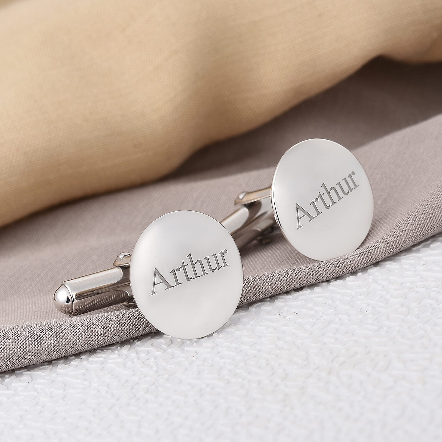 Personalised Engraved Men Round Cufflinks in Silver