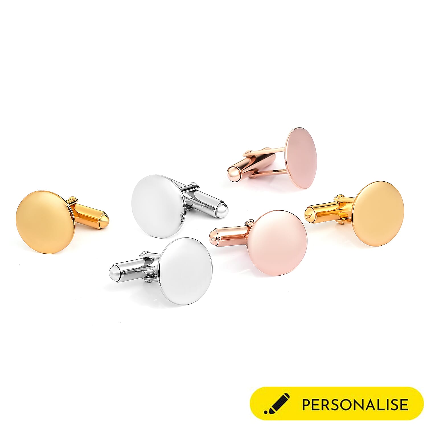 Personalised Engraved Men Round Cufflinks in Silver