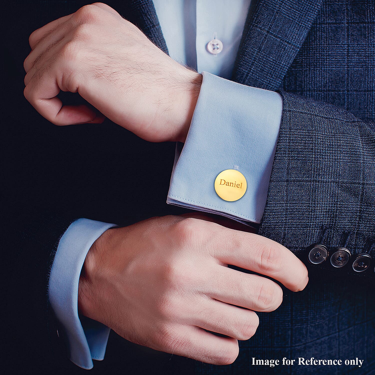 Personalised Engraved Men Round Cufflinks in Silver