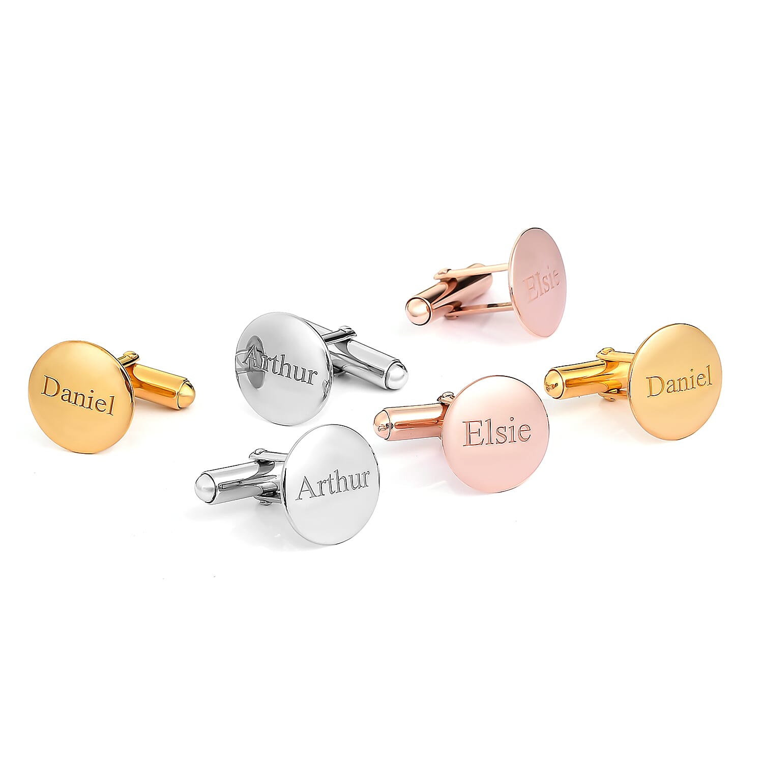 Personalised Engraved Men Round Cufflinks in Silver