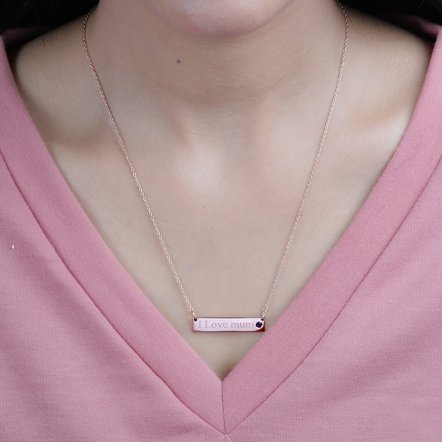 Personalised Engraved Name and Birthstone Necklace with Chain in Silver