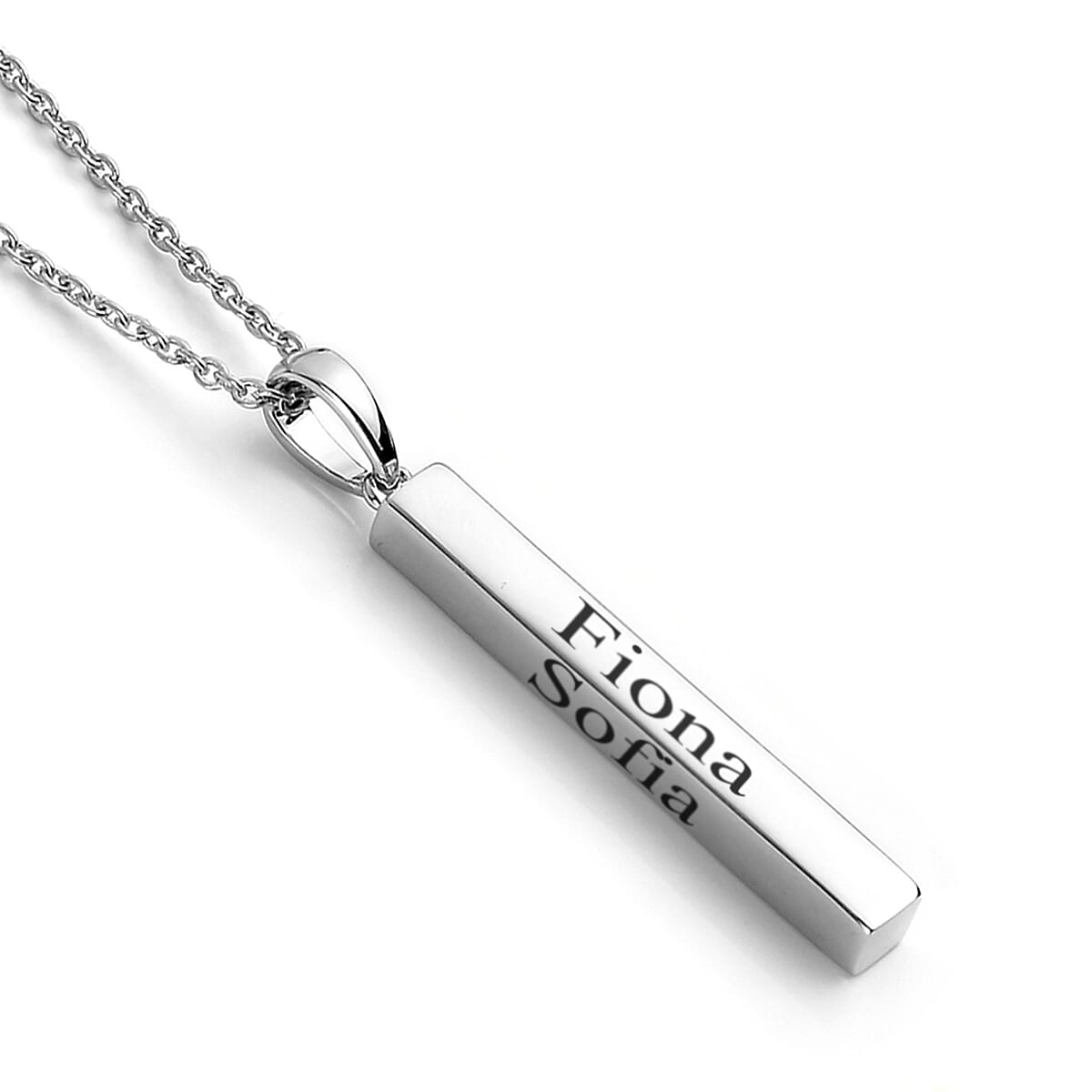 Personalised Engraved 3D Bar Necklace in Silver