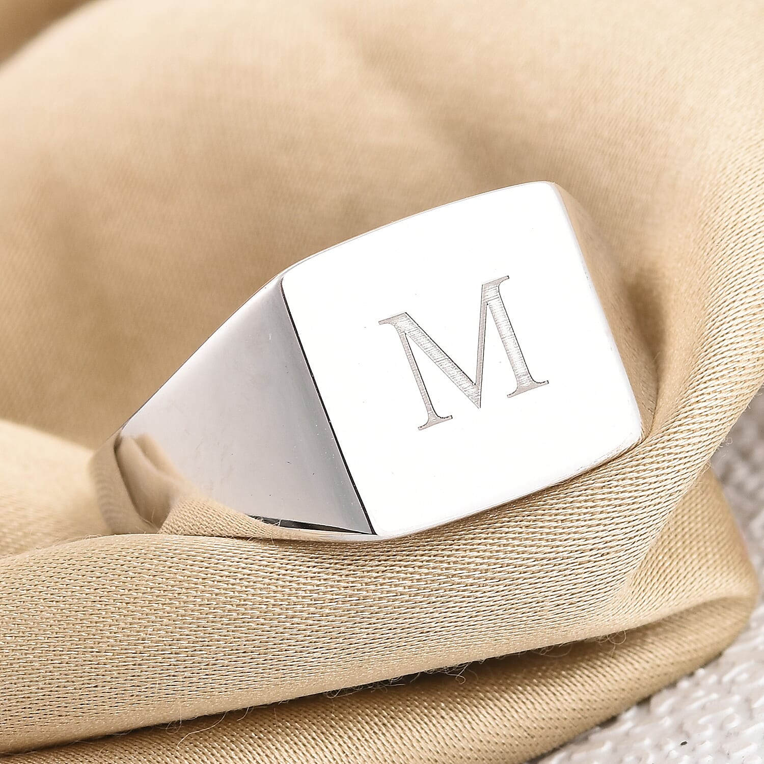 Personalised Engraved Signet Ring for Mens in Silver