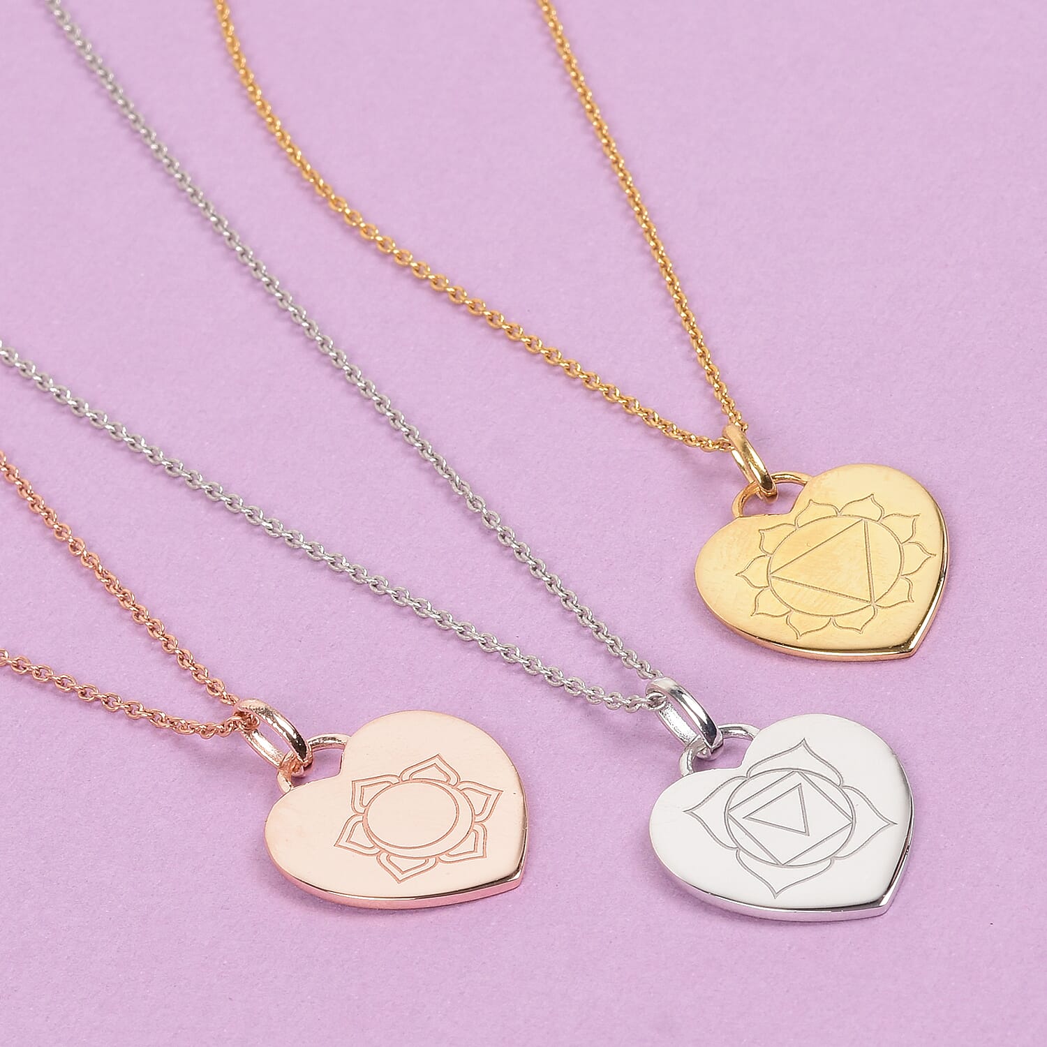 Personalised Engraved Chakra Heart Pendant with Chain in Silver