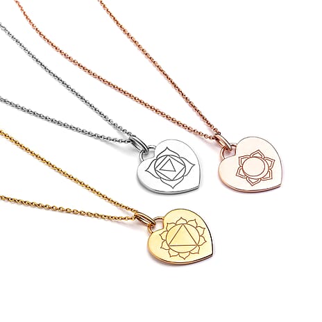 Personalised Engraved Chakra Heart Pendant with Chain in Silver