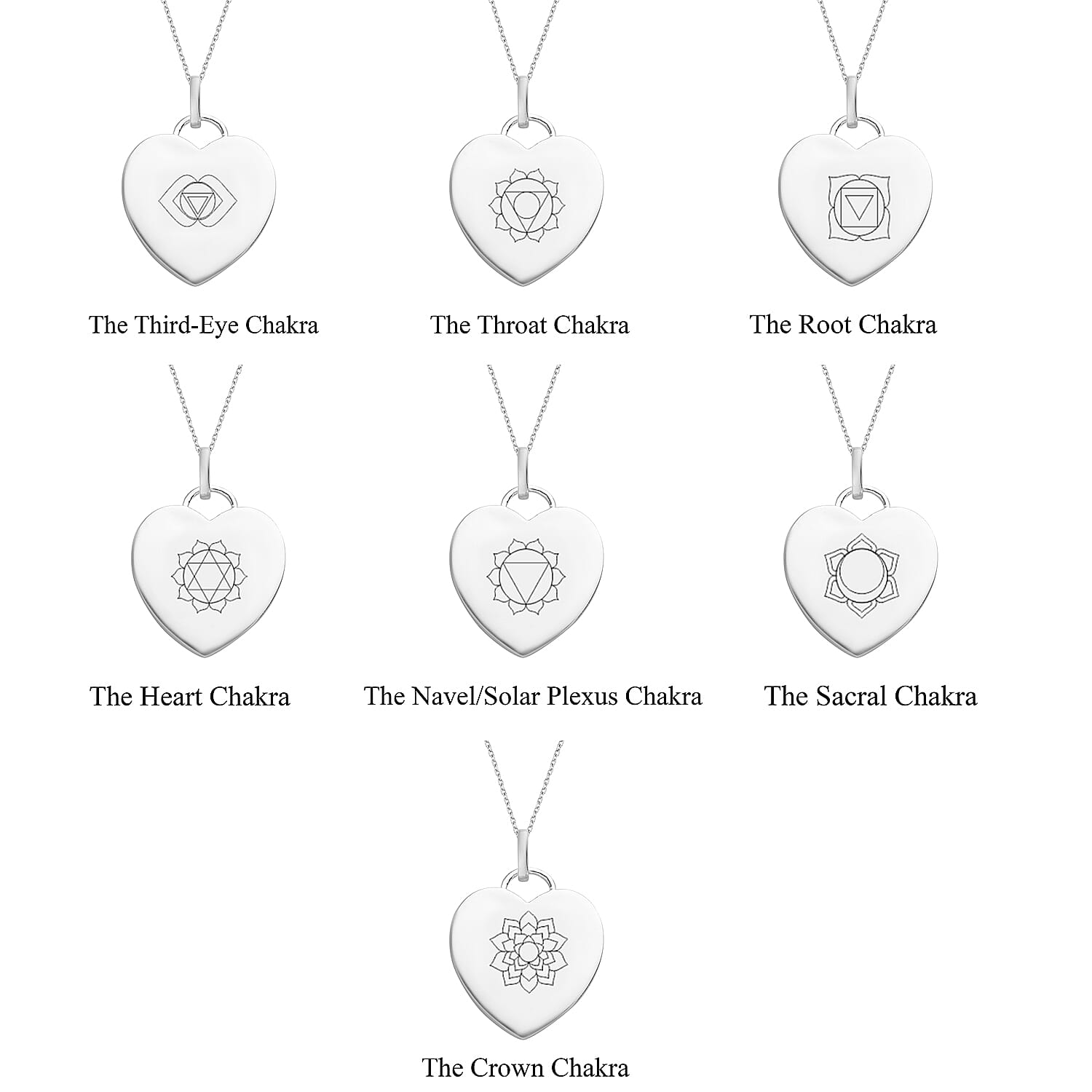 Personalised Engraved Chakra Heart Pendant with Chain in Silver