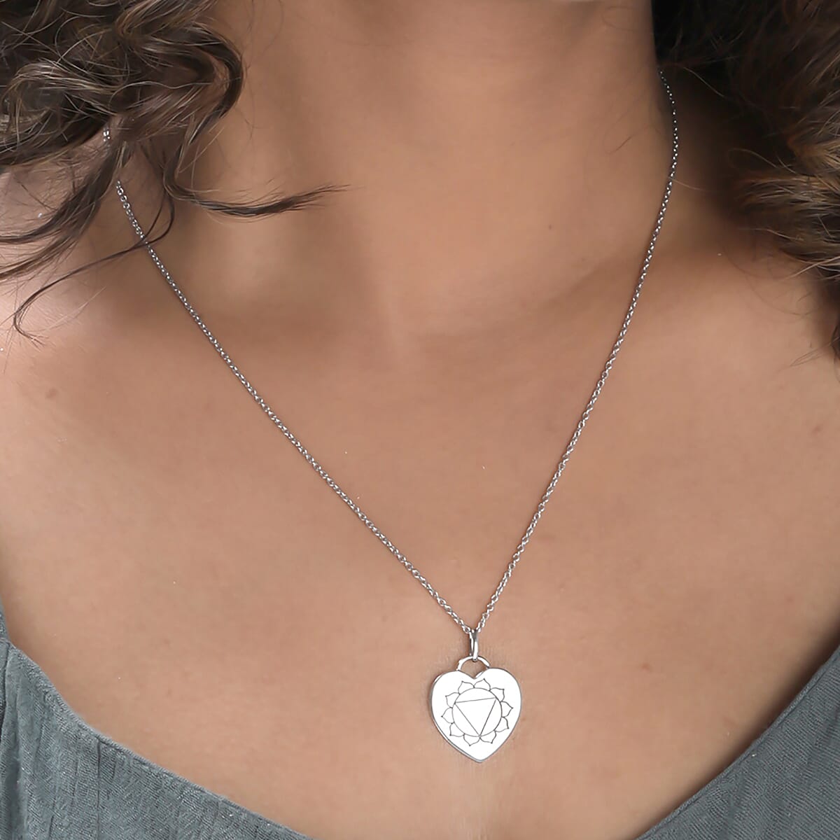 Personalised Engraved Chakra Heart Pendant with Chain in Silver