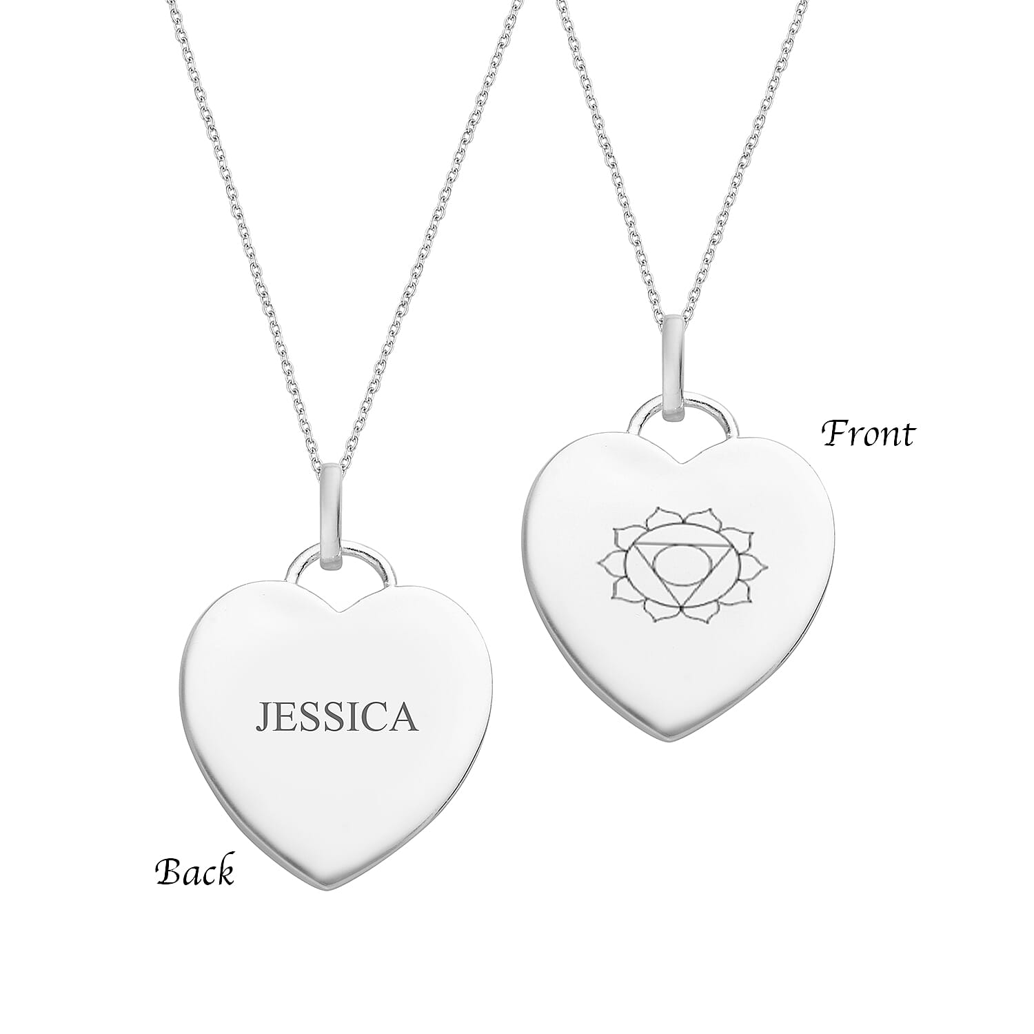 Personalised Engraved Chakra Heart Pendant with Chain in Silver